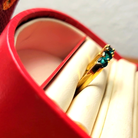 ANTIQUE Emerald Gold/ Sterling 925 Ring Sz8 - Picture 3 of 8